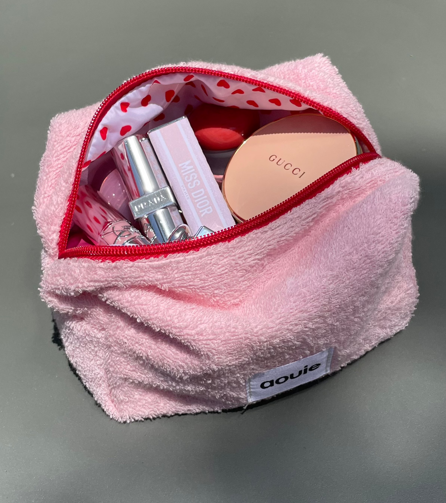 Soft Pink and Red Makeup Bag