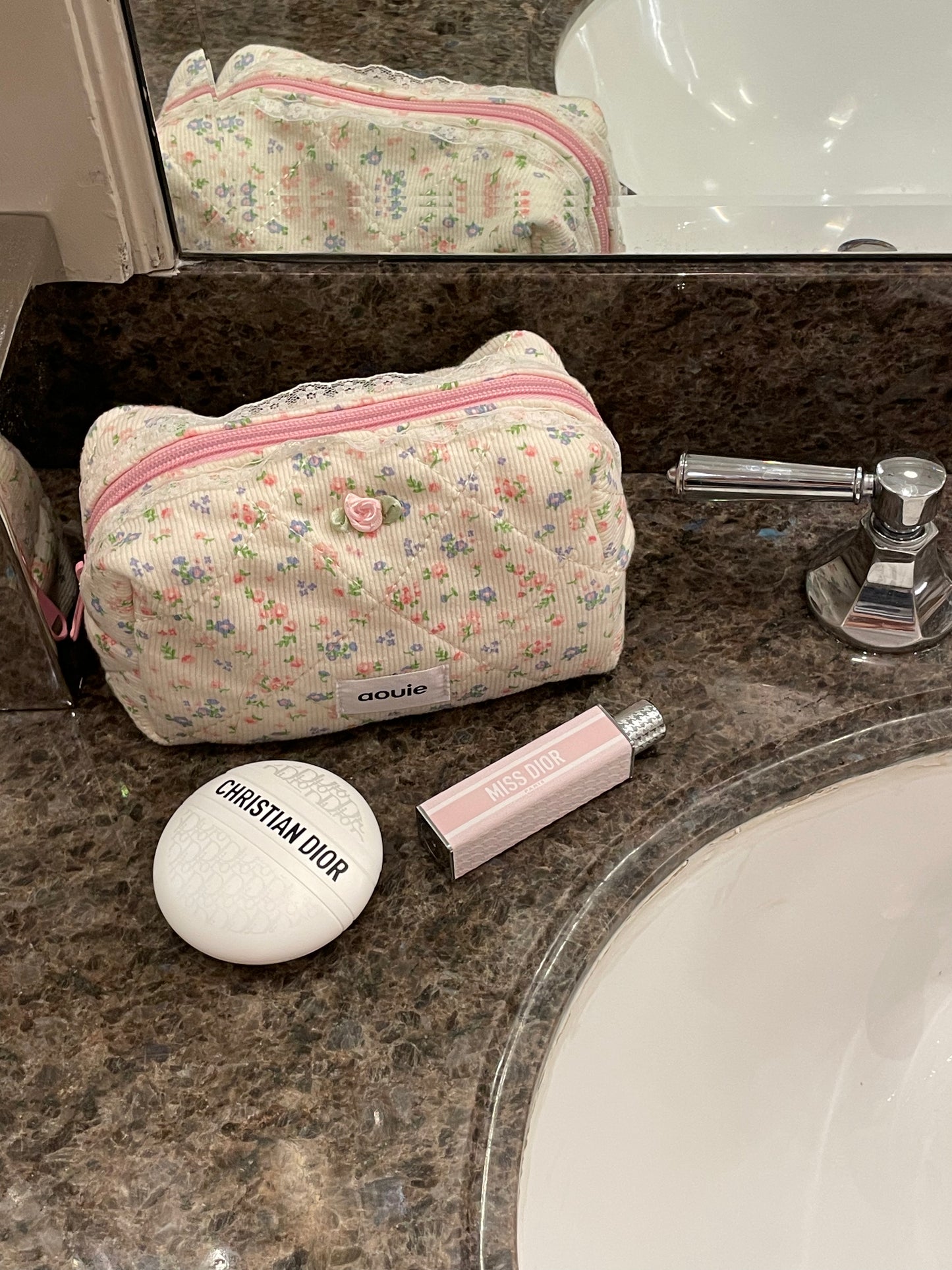 Pink Blooming floral makeup bag