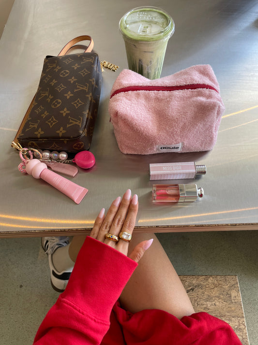 Soft Pink and Red Makeup Bag