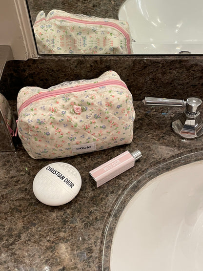 Pink Blooming floral makeup bag
