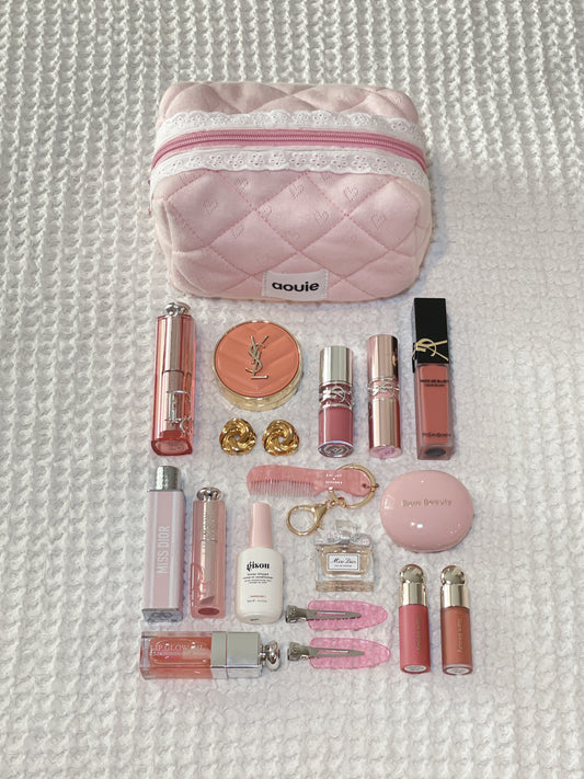 Heart-Embroidered Lace Makeup Bag